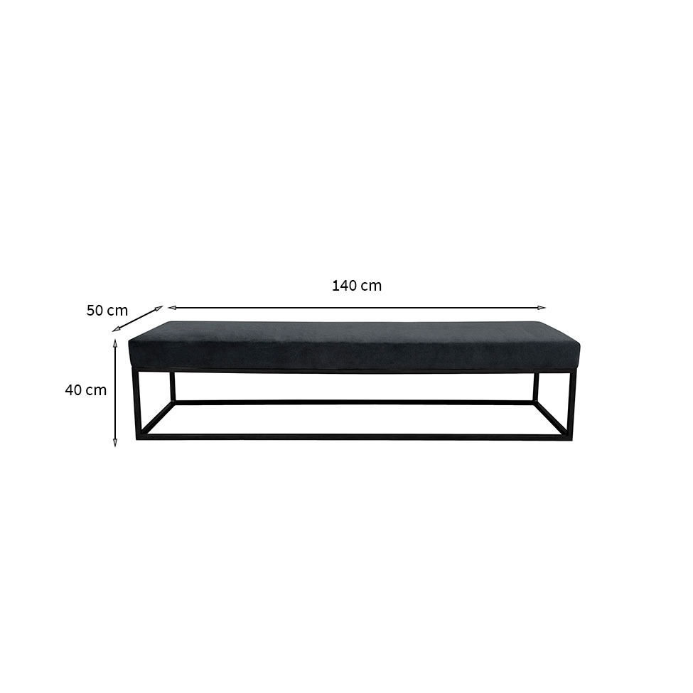 Banco 2 Lugares Giulia Veludo Cinza e Preto 140 cm