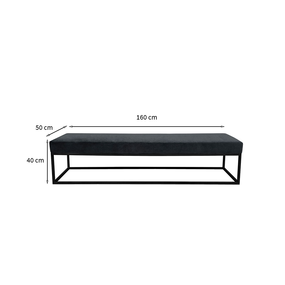 Banco 2 Lugares Giulia Veludo Cinza e Preto 160 cm