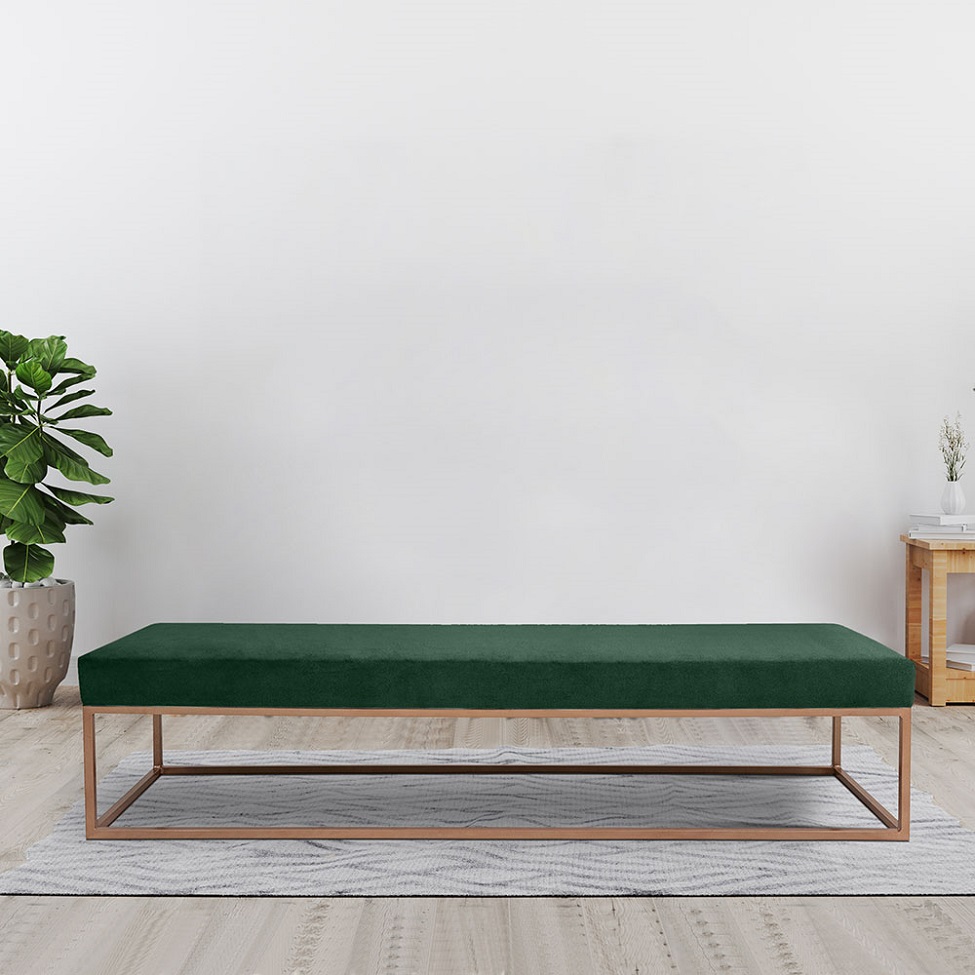 Banco 2 Lugares Giulia Veludo Verde e Dourado 100 cm