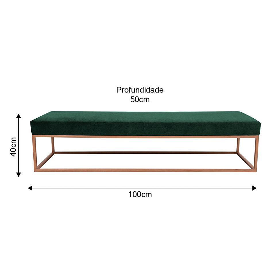 Banco 2 Lugares Giulia Veludo Verde e Dourado 100 cm