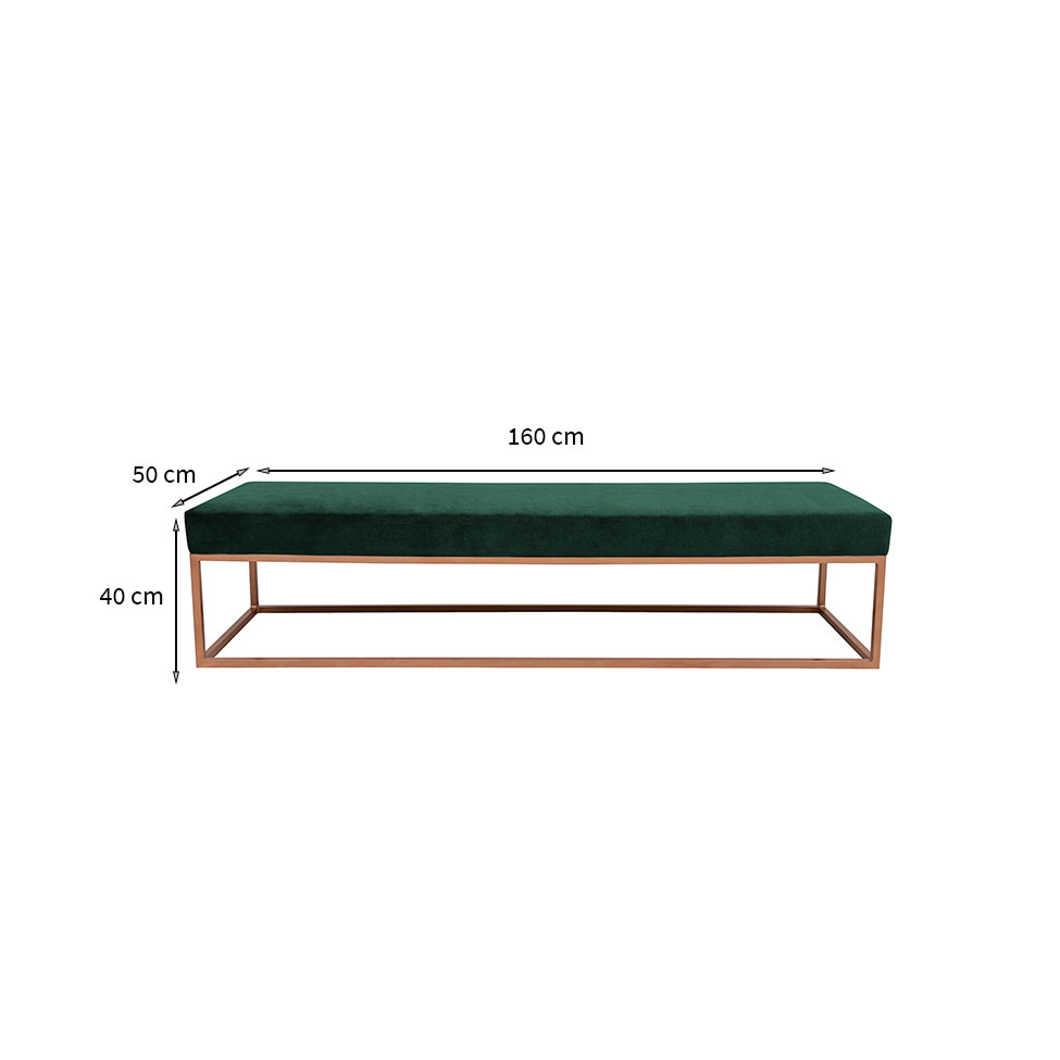 Banco 2 Lugares Giulia Veludo Verde e Dourado 160 cm