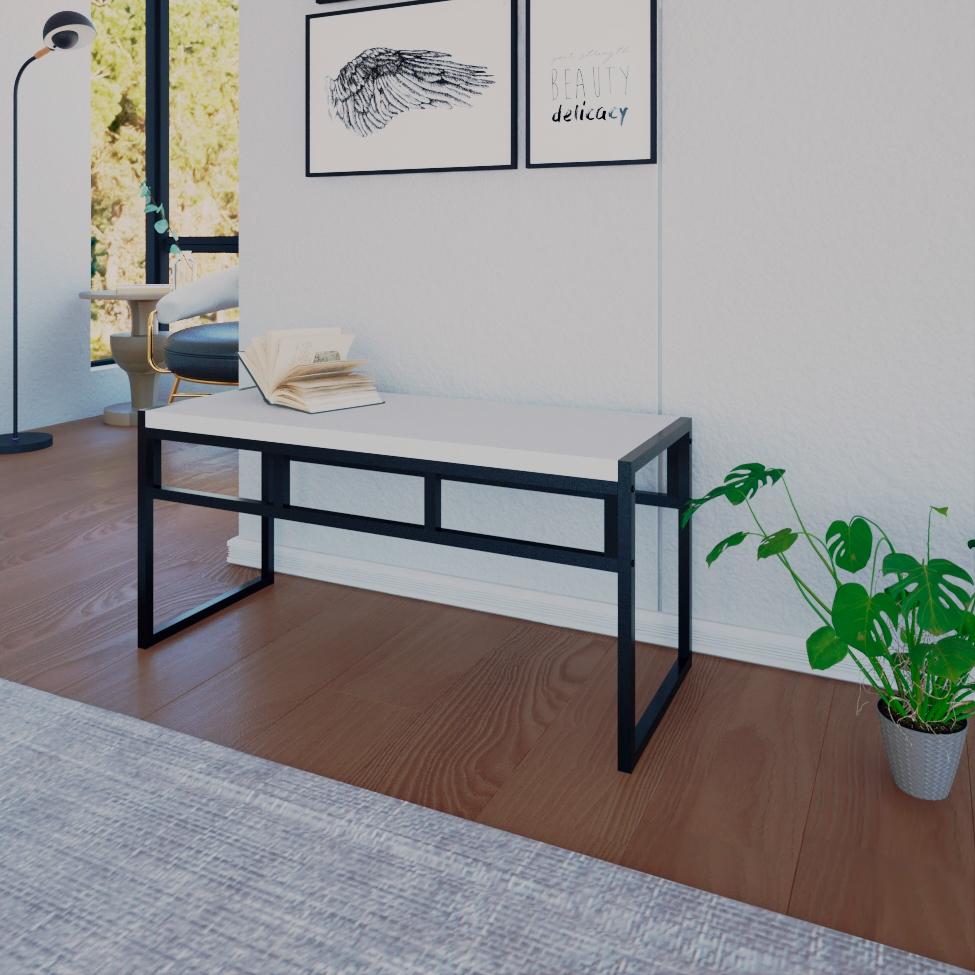 Banco 2 Lugares Wooden Branco e Preto