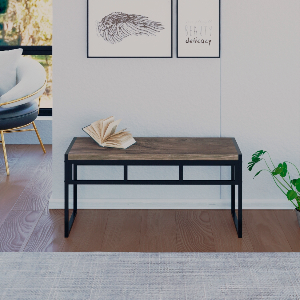 Banco 2 Lugares Wooden Carvalho Dark e Preto