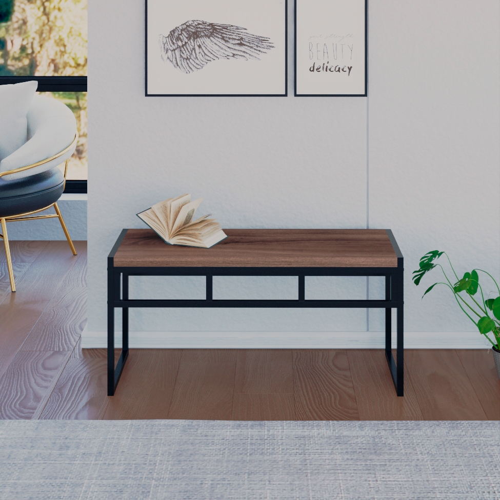 Banco 2 Lugares Wooden Nogal e Preto