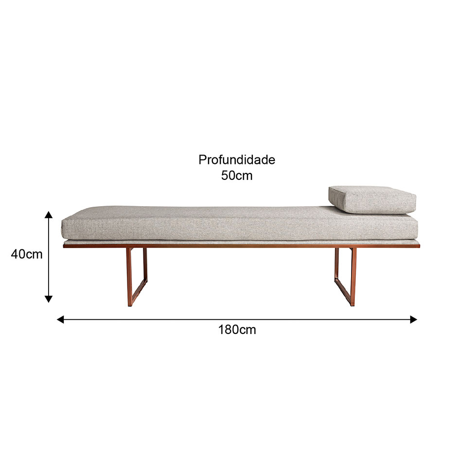 Banco 3 Lugares Galli Linho Bege e Dourado 180 cm