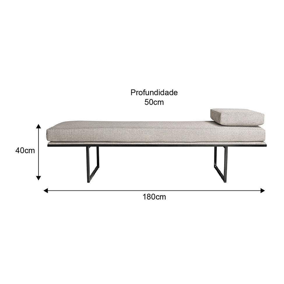 Banco 3 Lugares Galli Linho Bege e Preto 180 cm