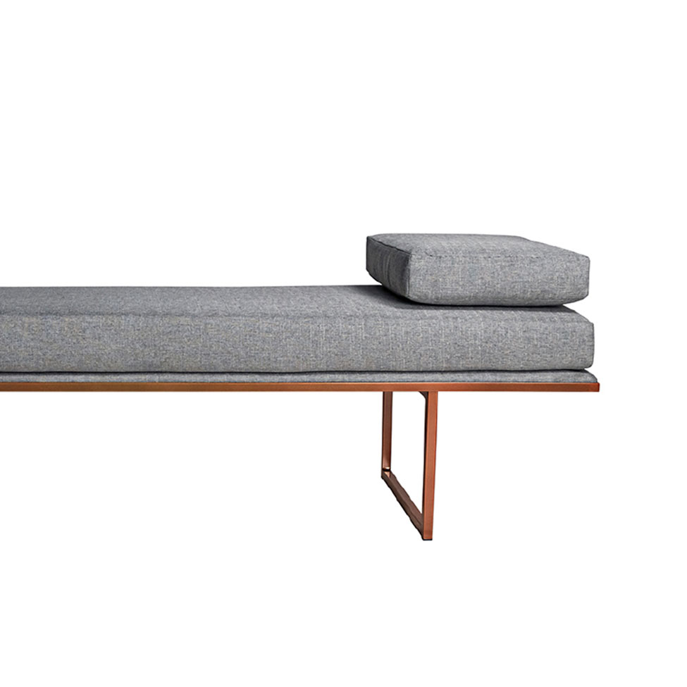 Banco 3 Lugares Galli Linho Cinza e Dourado 180 cm