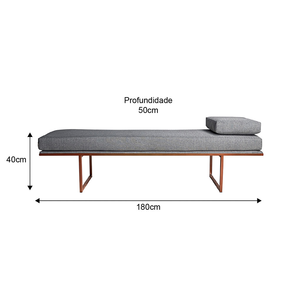 Banco 3 Lugares Galli Linho Cinza e Dourado 180 cm
