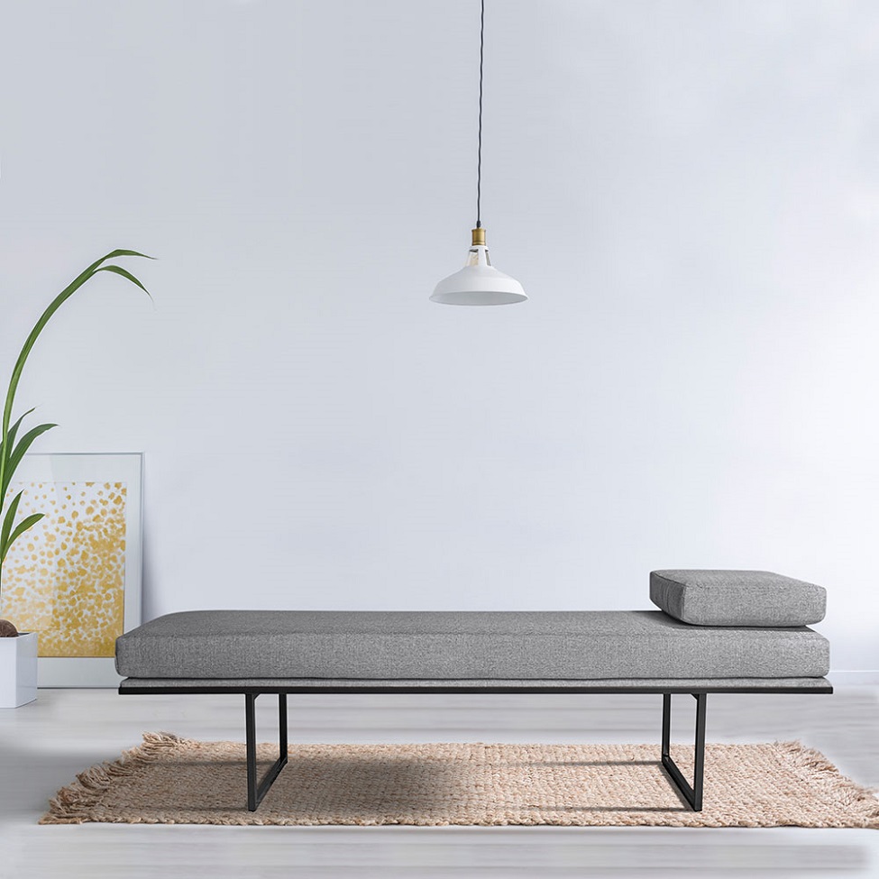 Banco 3 Lugares Galli Linho Cinza e Preto 180 cm