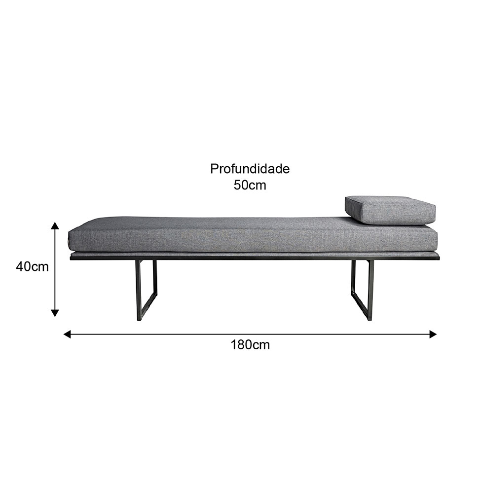 Banco 3 Lugares Galli Linho Cinza e Preto 180 cm