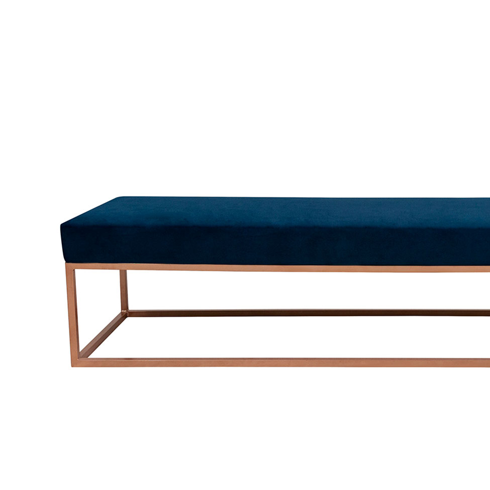 Banco 3 Lugares Giulia Veludo Azul e Dourado 180 cm