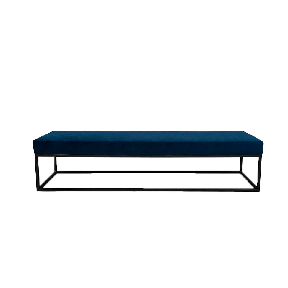 Banco 3 Lugares Giulia Veludo Azul e Preto 180 cm