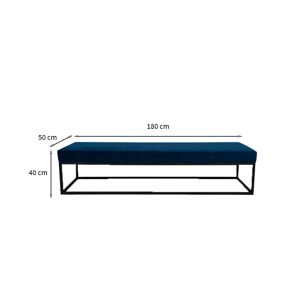 Banco 3 Lugares Giulia Veludo Azul e Preto 180 cm