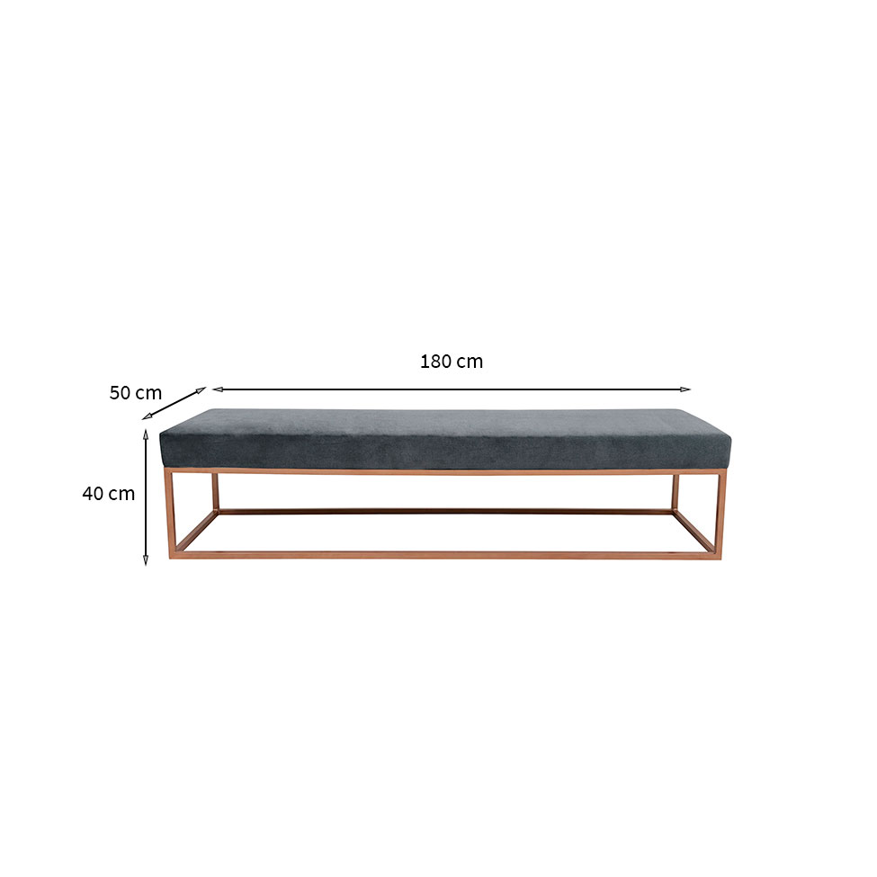 Banco 3 Lugares Giulia Veludo Cinza e Dourado 180 cm