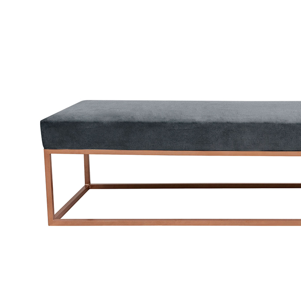 Banco 3 Lugares Giulia Veludo Cinza e Dourado 180 cm