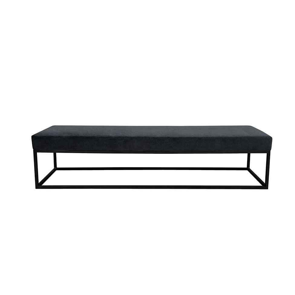 Banco 3 Lugares Giulia Veludo Cinza e Preto 180 cm