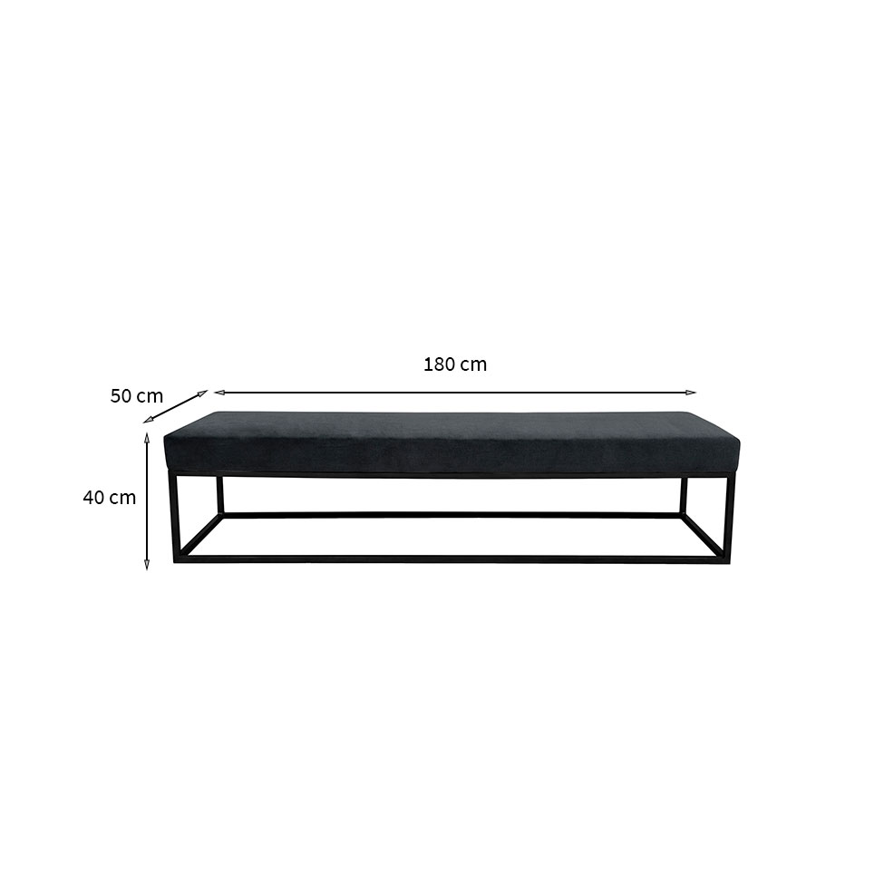 Banco 3 Lugares Giulia Veludo Cinza e Preto 180 cm