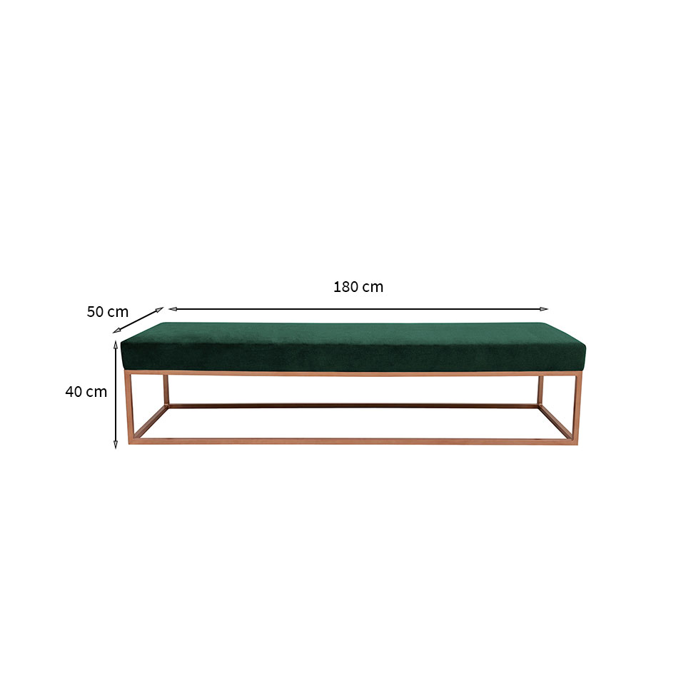 Banco 3 Lugares Giulia Veludo Verde e Dourado 180 cm