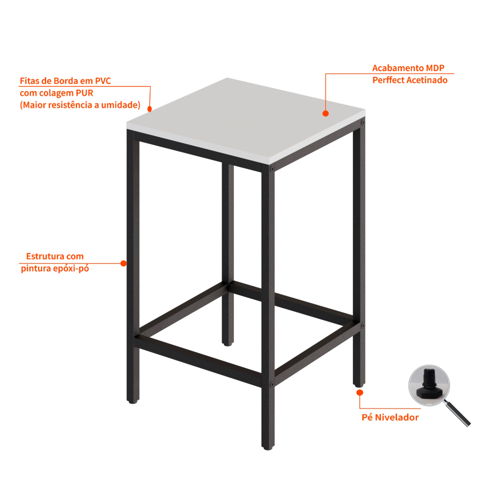 Banco Alto Wooden Branco e Preto