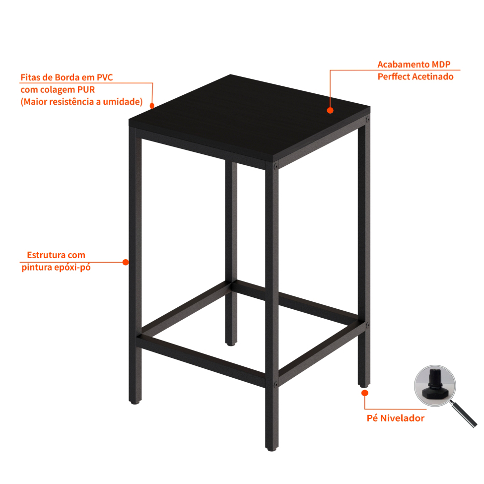Banco Alto Wooden Ônix e Preto