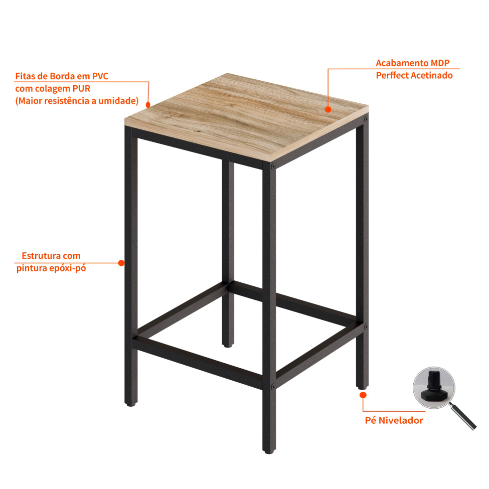 Banco Alto Wooden Carvalho e Preto