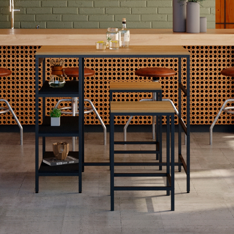 Banco Alto Wooden Mel e Preto
