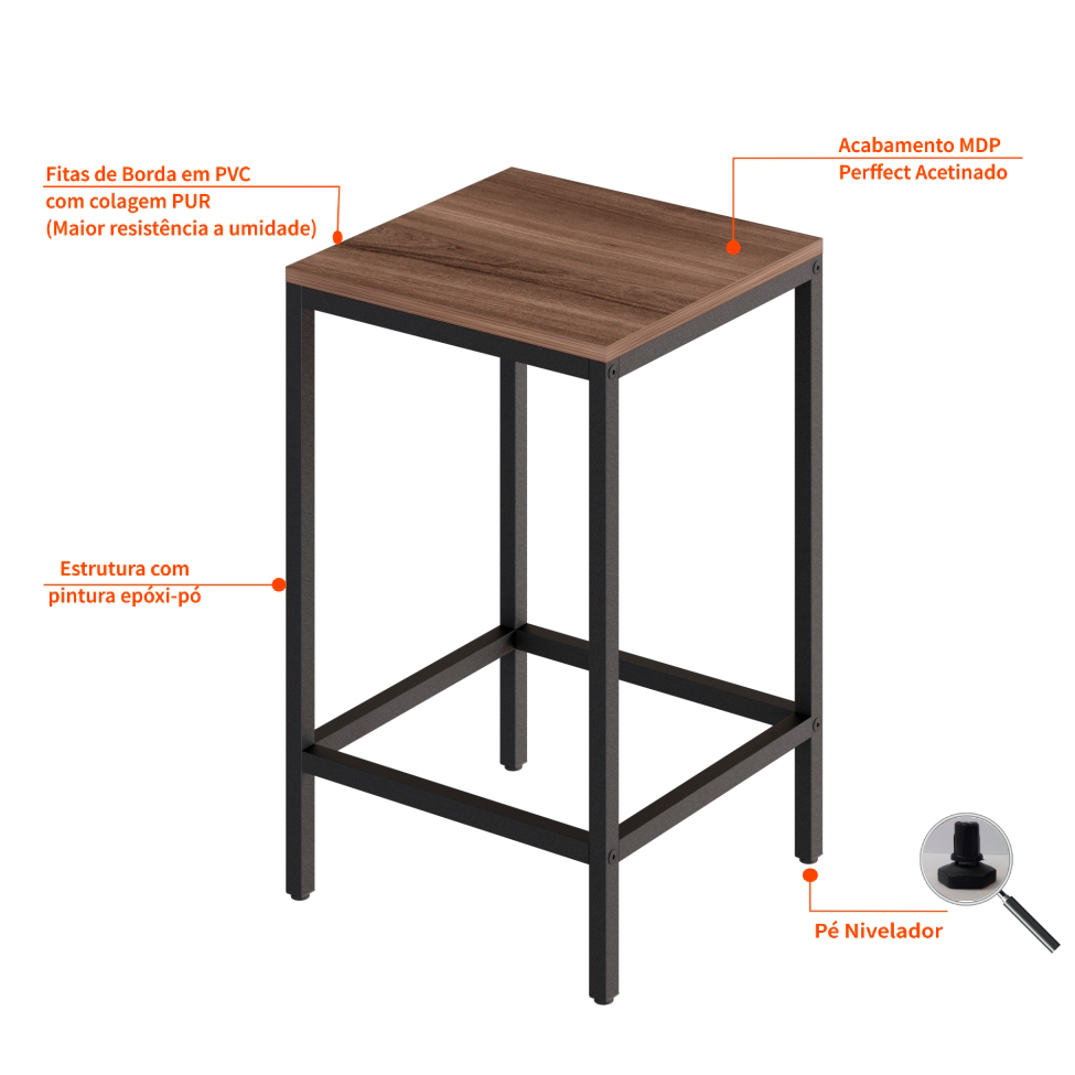 Banco Alto Wooden Nogal e Preto