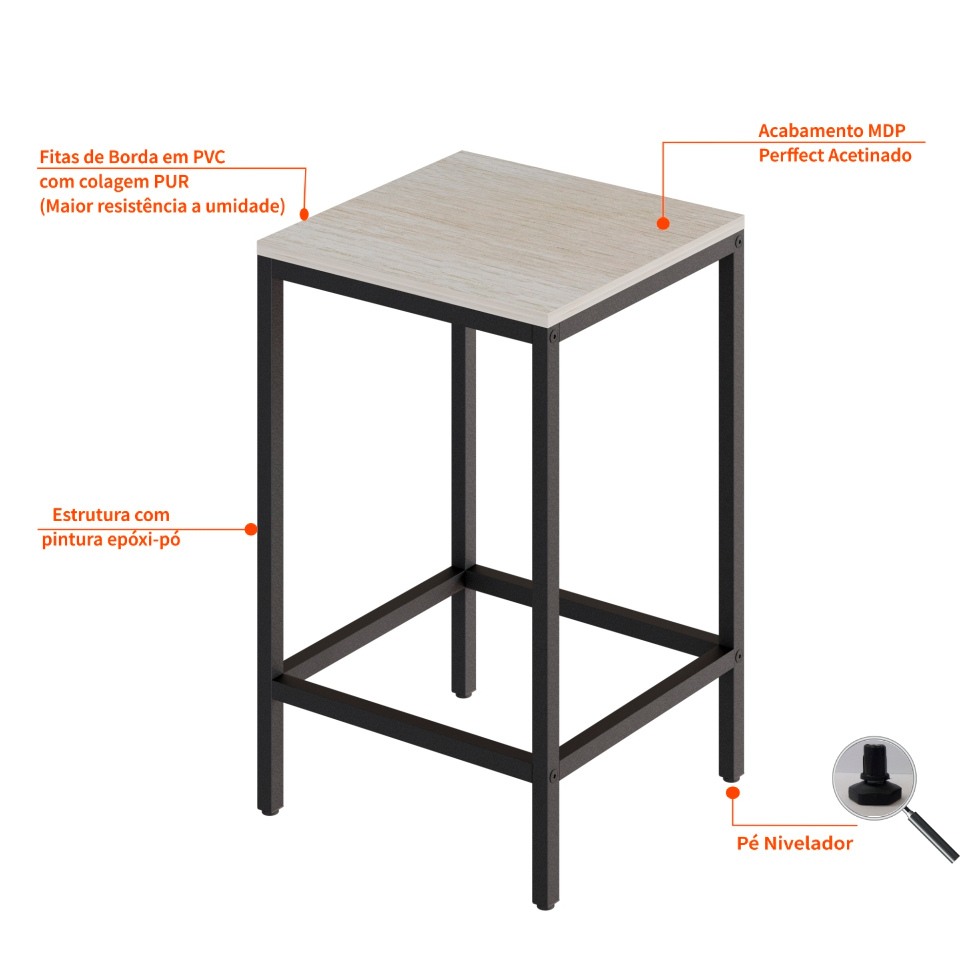 Banco Alto Wooden Snow e Preto