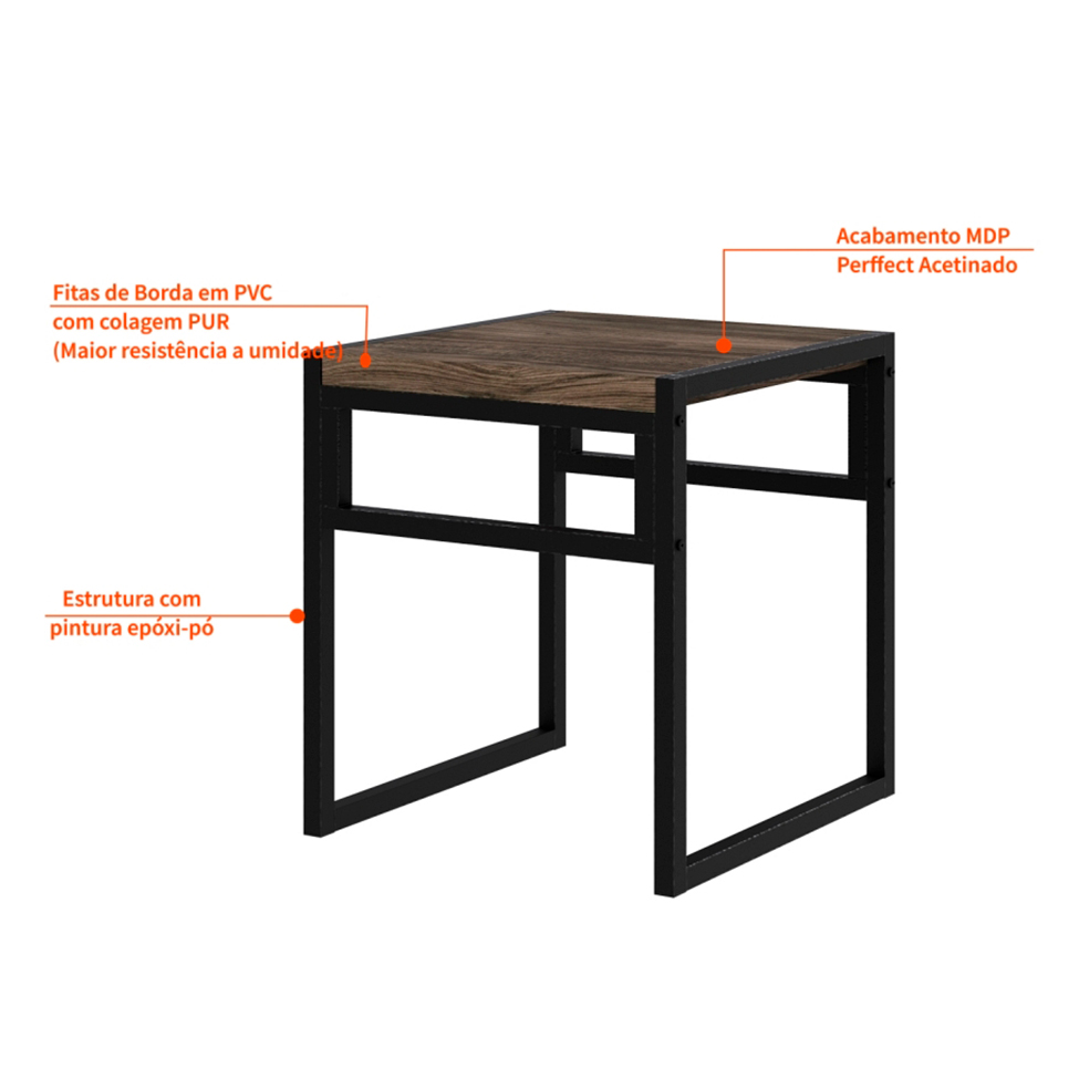 Banco Baixo Wooden Carvalho Dark e Preto