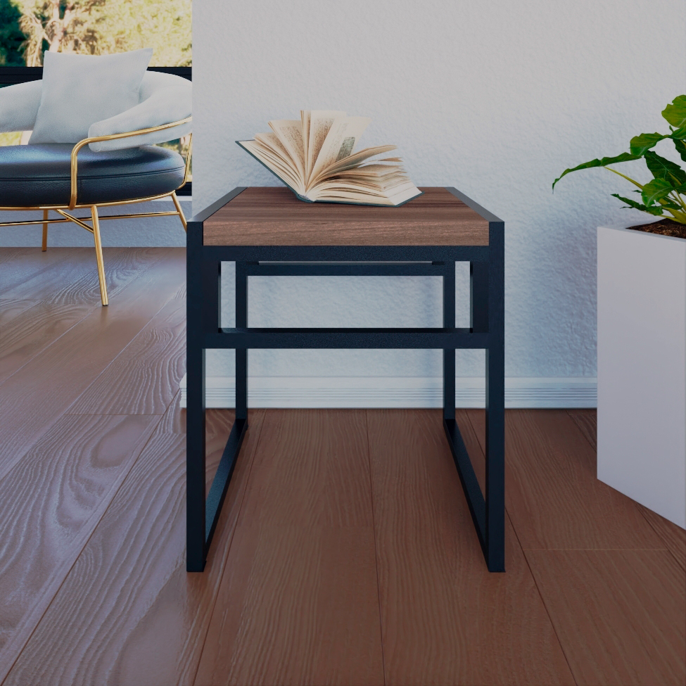 Banco Baixo Wooden Nogal e Preto