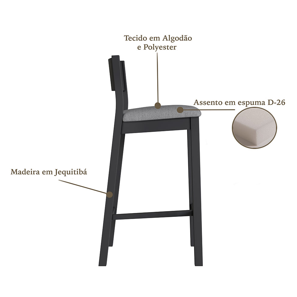 Banqueta Manu Algodão Cinza e Preta