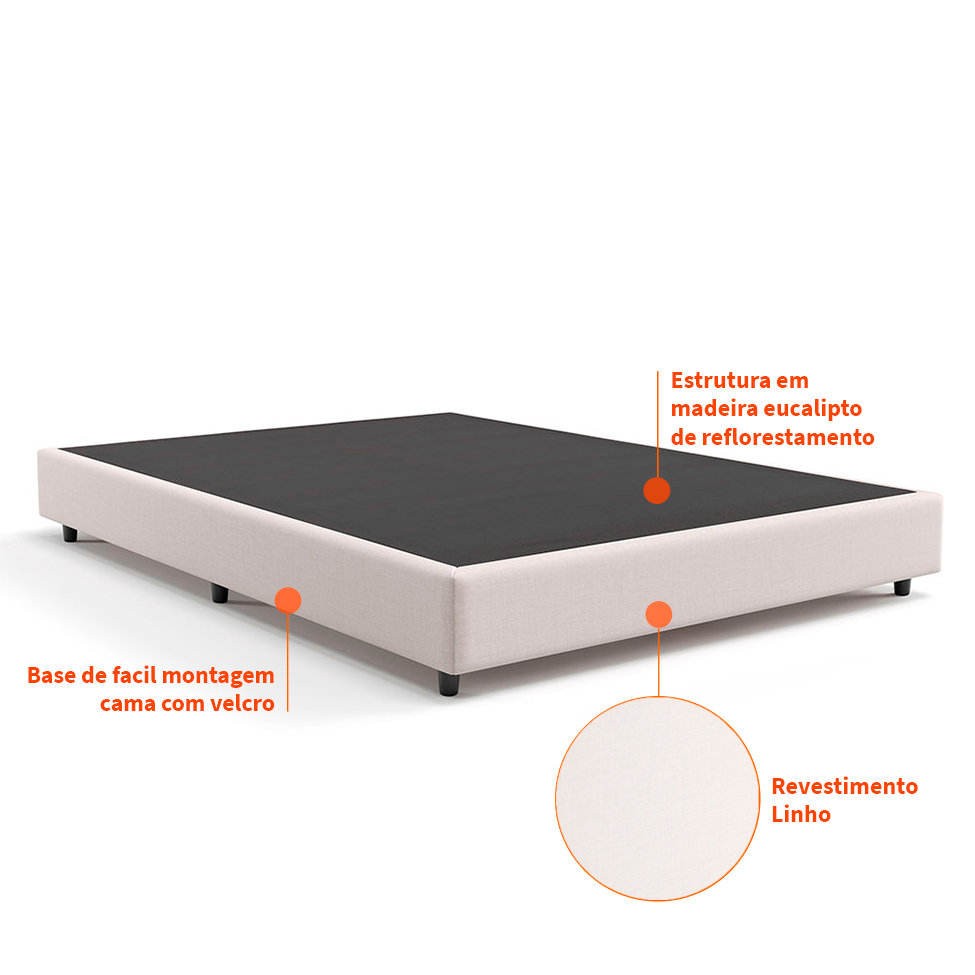 Base para Cama Box Casal Desmontável Torvi (35x138x188) Linho Cru