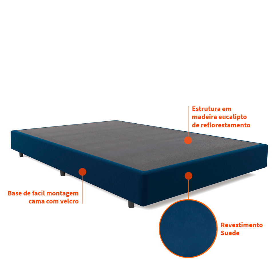 Base para Cama Box Casal Desmontável Torvi (35x138x188) Suede Azul Marinho