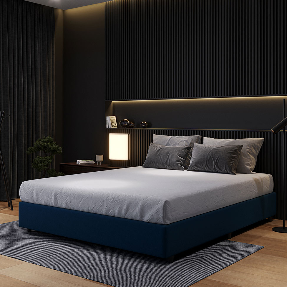 Base para Cama Box Casal Desmontável Torvi (35x138x188) Suede Azul Marinho