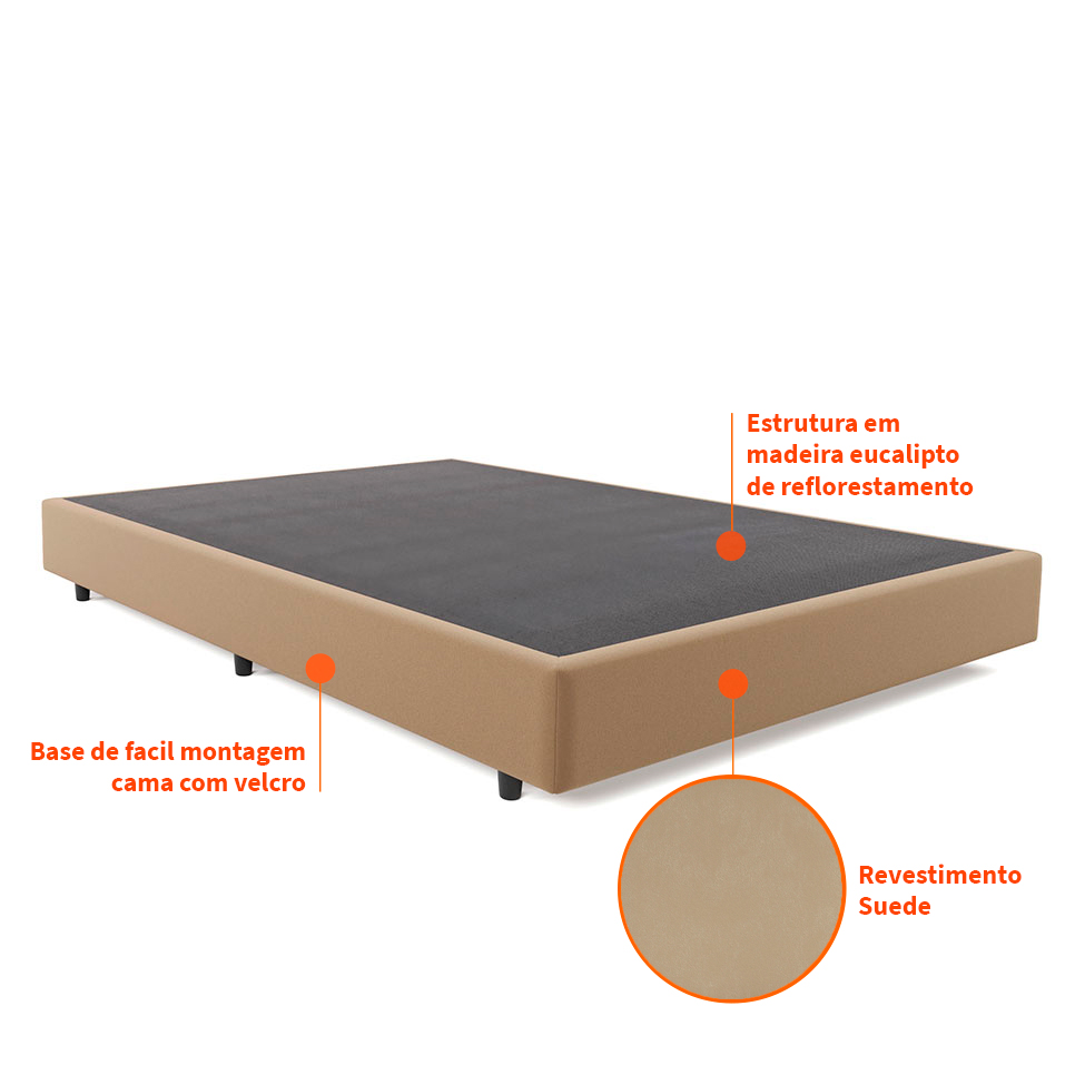 Base para Cama Box Casal Desmontável Torvi (35x138x188) Suede Bege