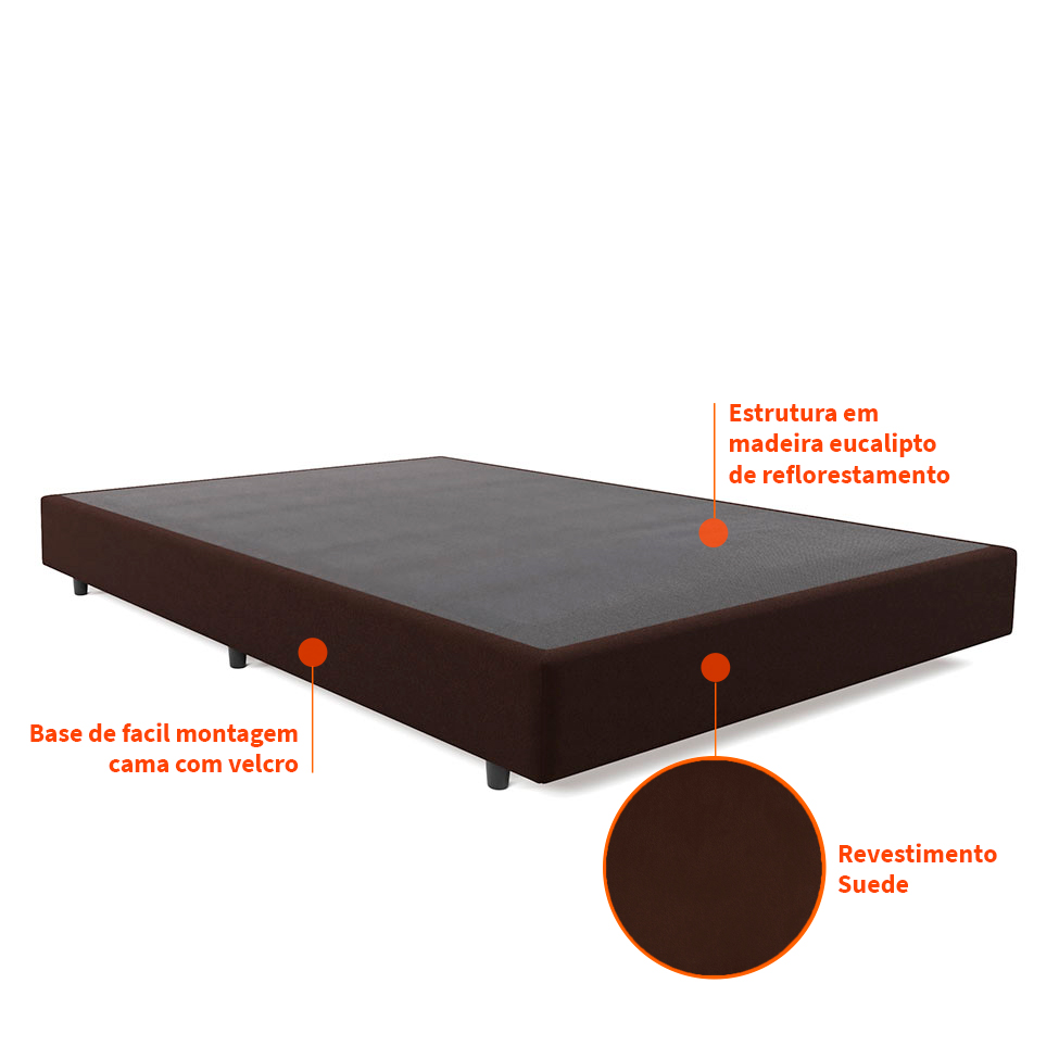 Base para Cama Box Casal Desmontável Torvi (35x138x188) Suede Marrom