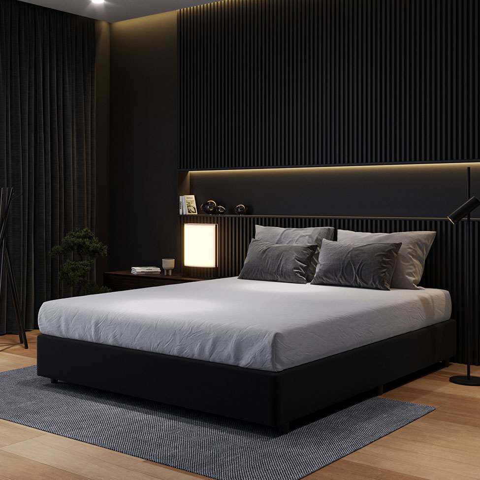 Base para Cama Box Casal Desmontável Torvi (35x138x188) Suede Preta