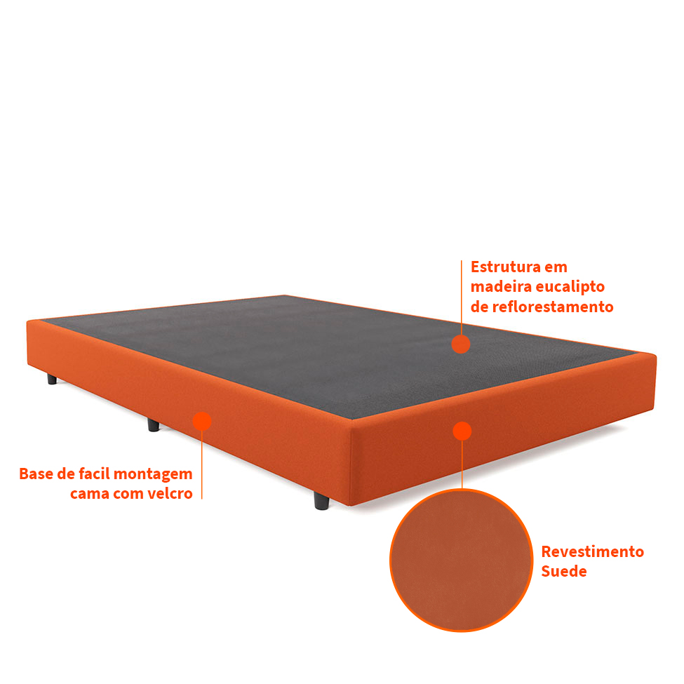 Base para Cama Box Casal Desmontável Torvi (35x138x188) Suede Terracota