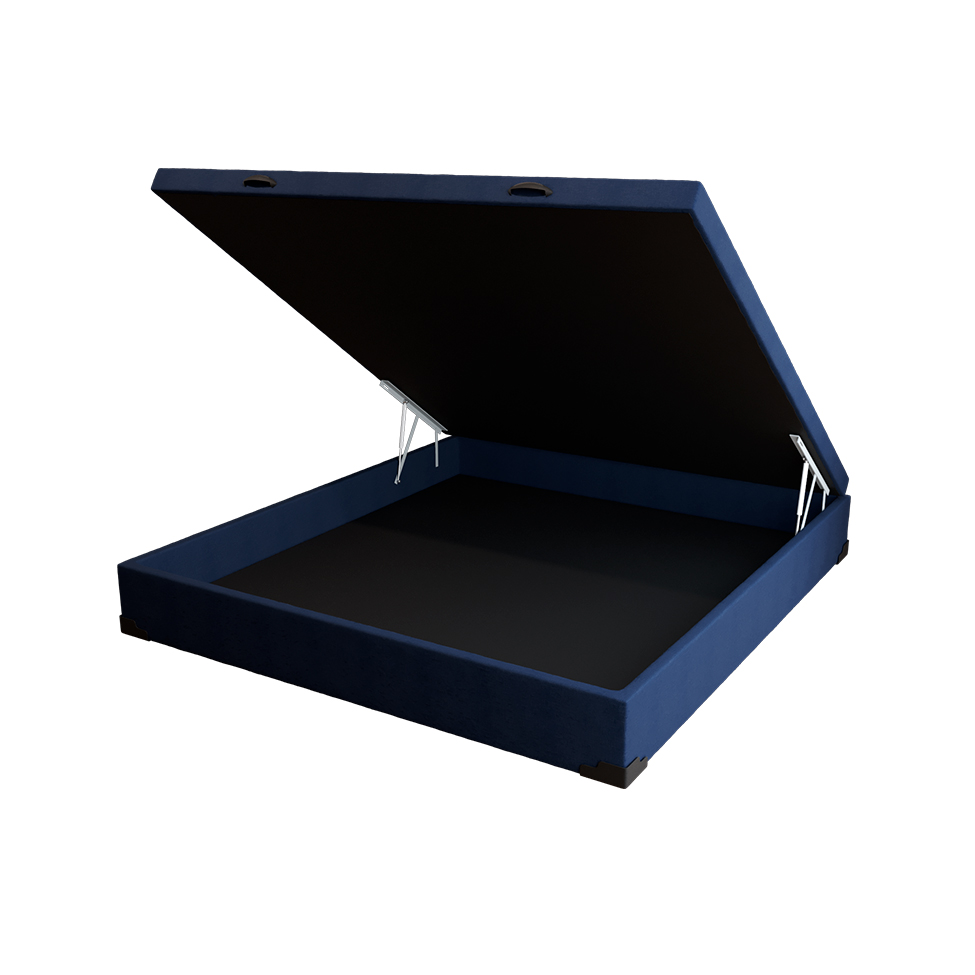 Base para Cama Box Casal Guldi com Baú Linho (47x138x188 cm) Azul Marinho