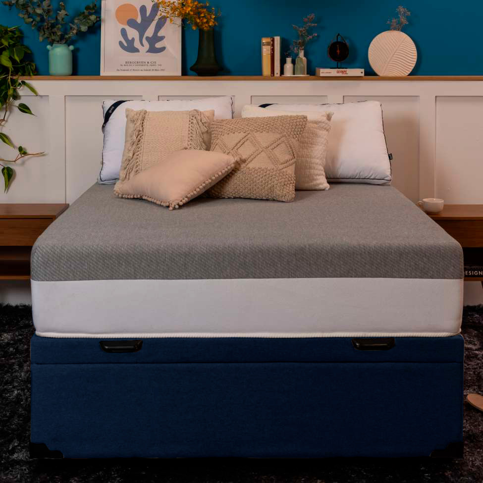 Base para Cama Box Casal Guldi com Baú Linho (47x138x188 cm) Azul Marinho