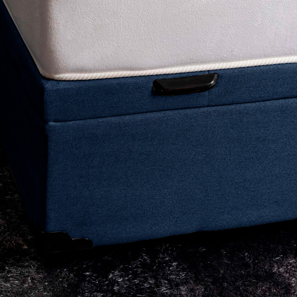 Base para Cama Box Casal Guldi com Baú Linho (47x138x188 cm) Azul Marinho