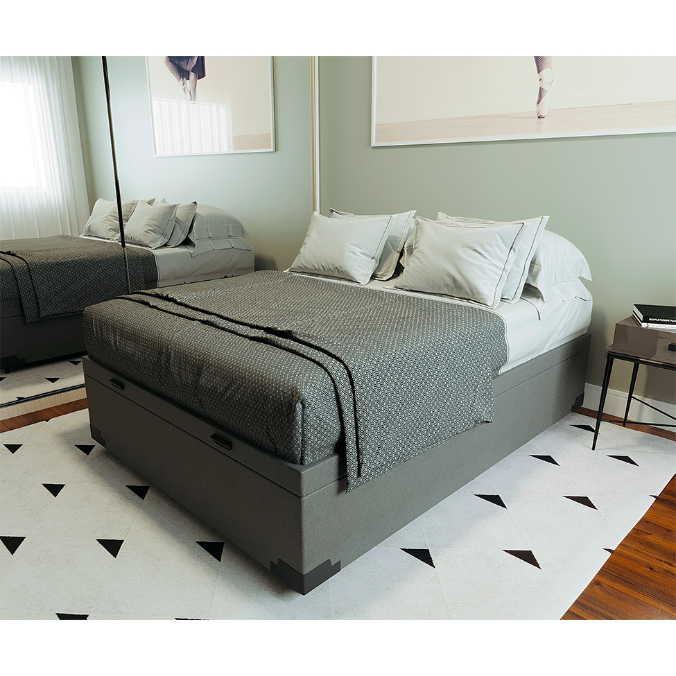 Base para Cama Box Casal Guldi com Baú Linho (47x138x188 cm) Cinza
