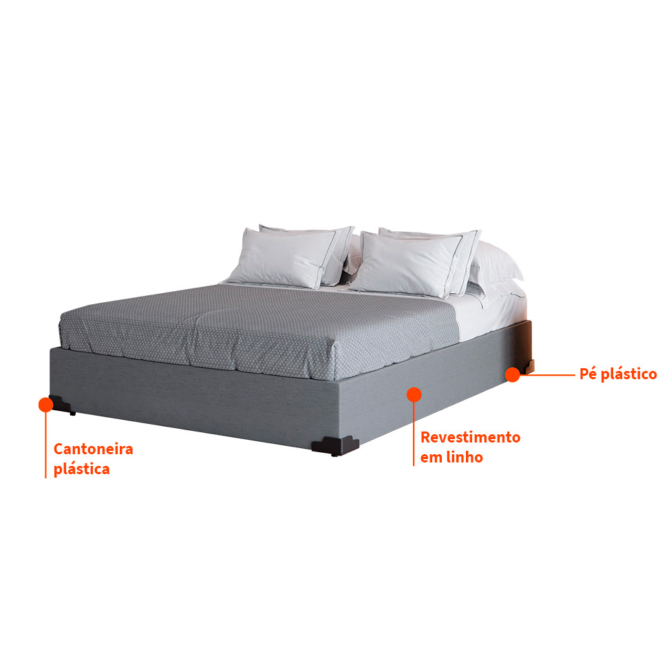 Base para Cama Box Casal Joe Linho (36x138x188) Cinza