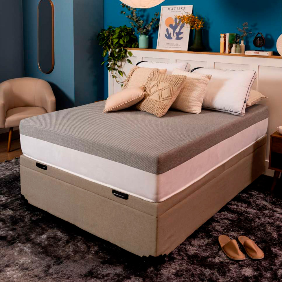 Base para Cama Box Casal Martin Premium com Baú Linho (47x138x188 cm) Bege