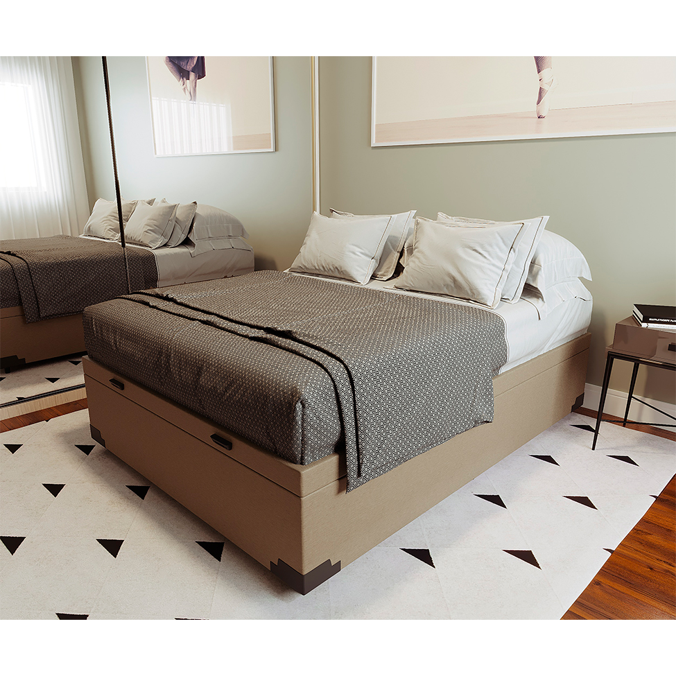 Base para Cama Box Casal Martin Premium com Baú Linho (47x138x188 cm) Bege