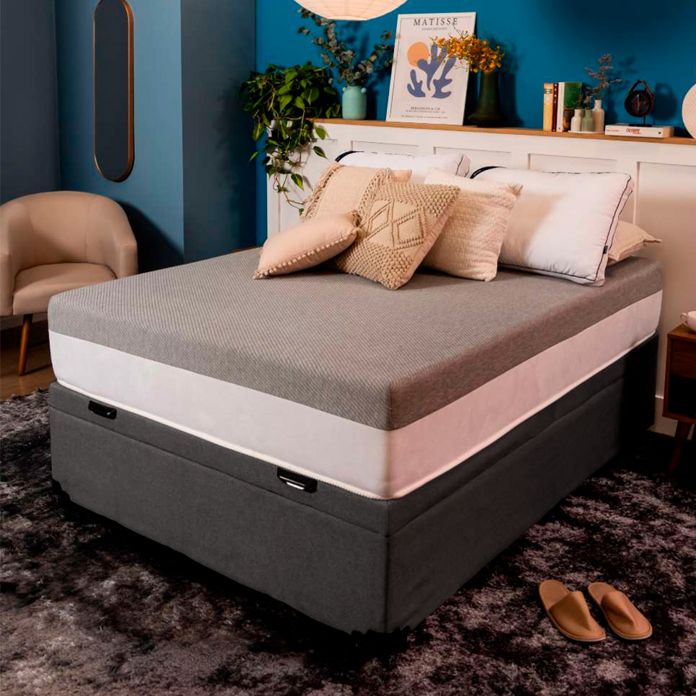Base para Cama Box Casal Martin Premium com Baú Linho (47x138x188 cm) Grafite