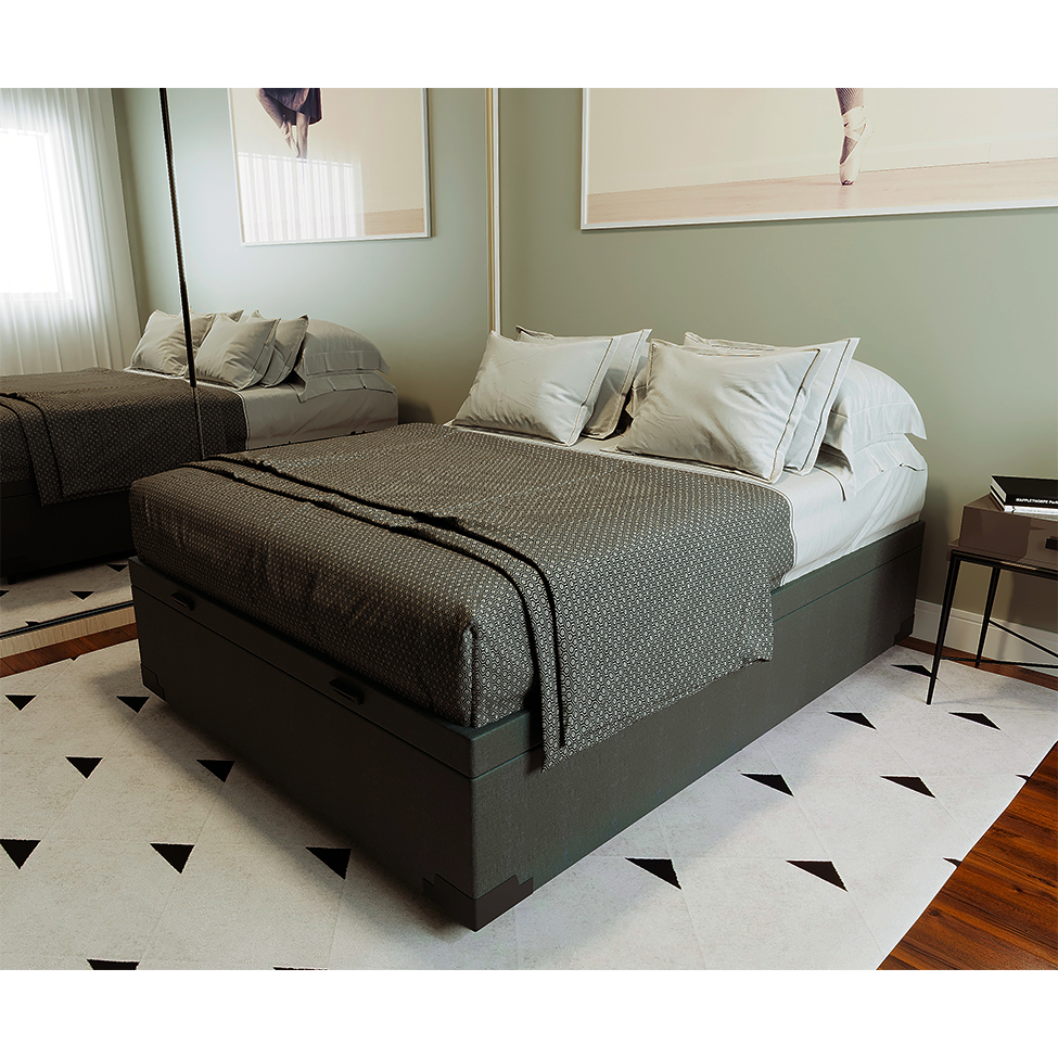 Base para Cama Box Casal Martin Premium com Baú Linho (47x138x188 cm) Grafite
