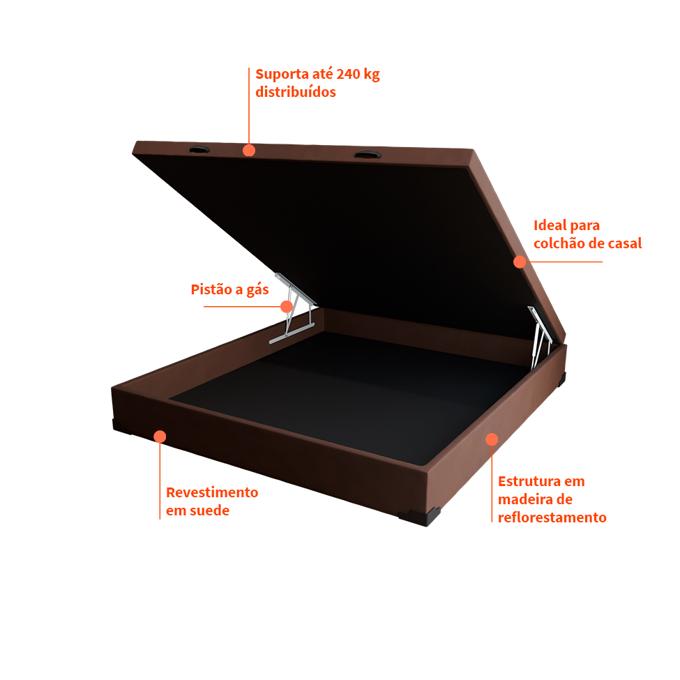 Base para Cama Box Casal Martin Premium com Baú Suede (47x138x188) Marrom