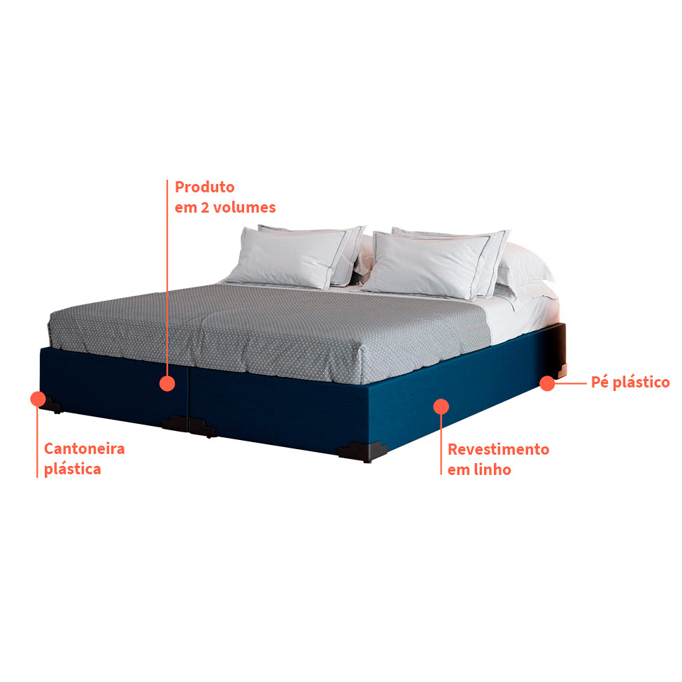 Base para Cama Box King Joe (36x193x203 ) Linho Azul Marinho