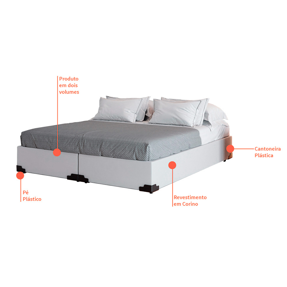 Base para Cama Box King Joe (36x193x203 ) Revestimento Sintético Branca